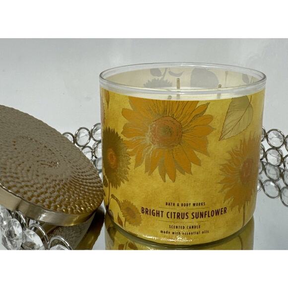 HTF~Bath & Body Works Bright Citrus Sunflower 🌻~3 Wick Large Candle~Very Rare - Picture 2 of 7